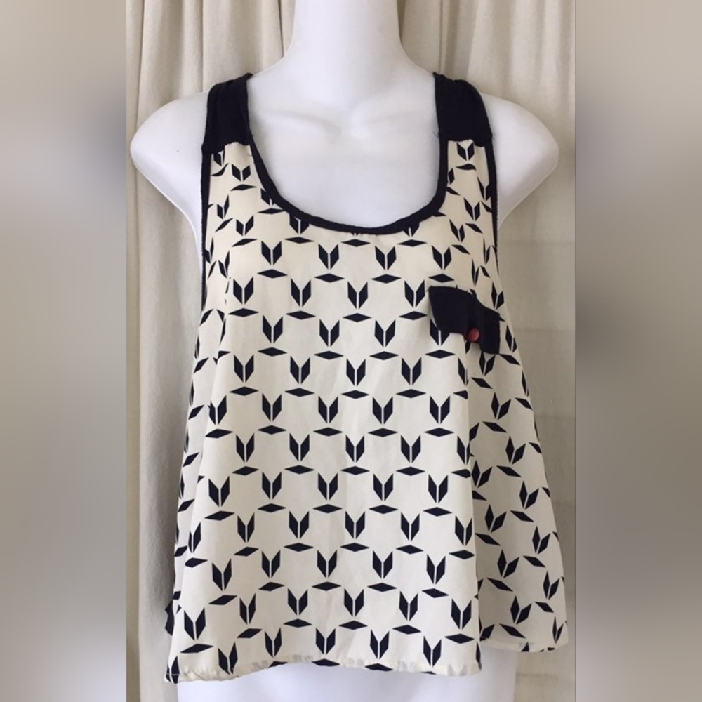 Mind Code White & Navy Racerback Tank Top Women's Size M